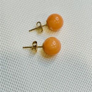 14K Yellow Gold Coral Ball Stud Earrings